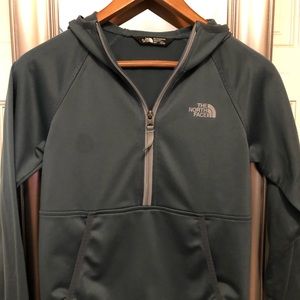 Blue grey half zip hooded pullover